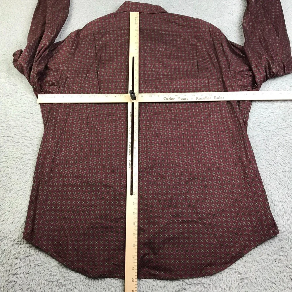 Polo Ralph Lauren Shirt Mens XL Burgundy Geometeric Cotton Button Up Long Sleeve